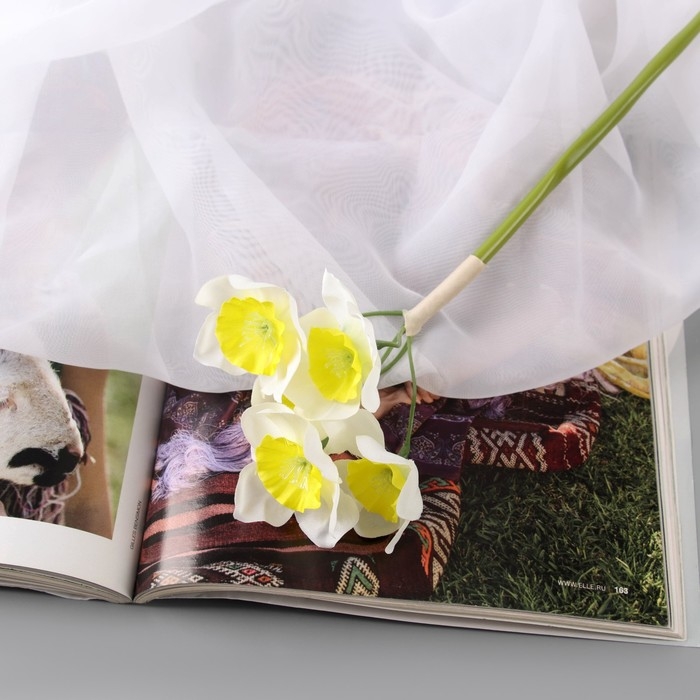 Цветы искусственные "Нарцисс люкс"диам.цветка-5см  (6 штук в связке) 30 см, бело-жёлтый