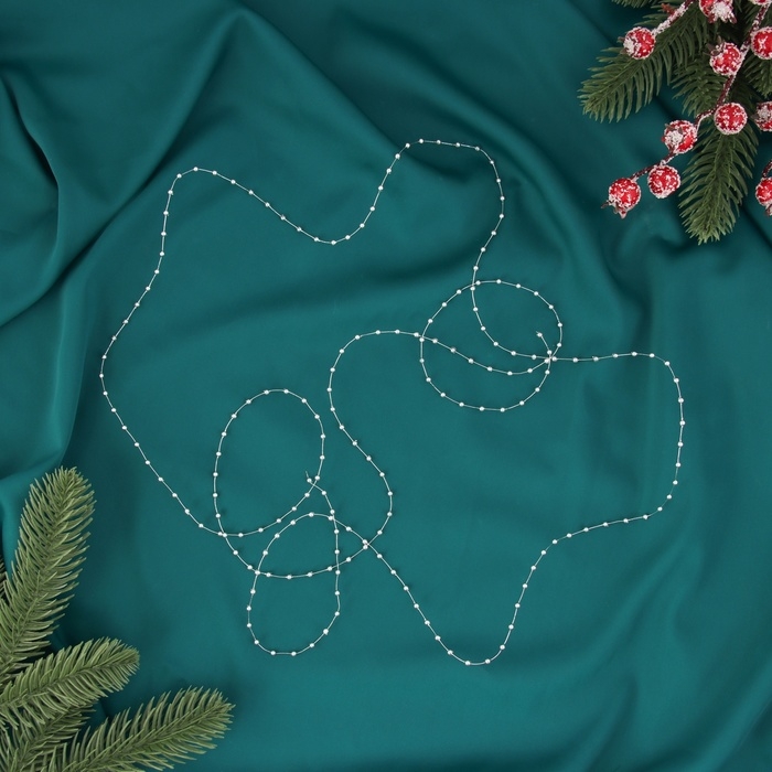 Бусы на ёлку 2 м d-2 мм "Бусины мини нити" серебро