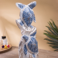 Скульптура "Морские черепахи" дерево Албезия, 15х8х40 см, цв. синий