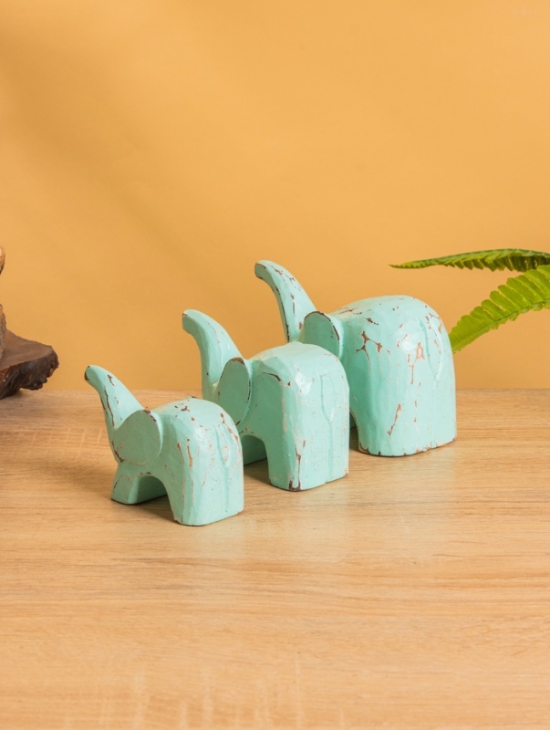 Сувенирный набор &laquo;Милые слоники&raquo;, 12 см, 10 см, 9 см, дерево, бирюзовый