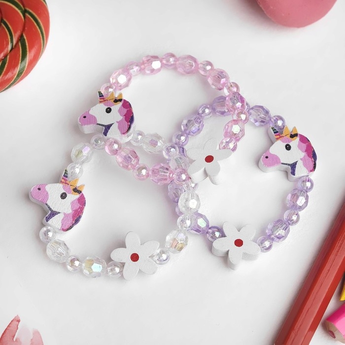 Браслет детский &laquo;Выбражулька&raquo; единорог с цветочком, МИКС