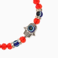 Браслет-оберег &laquo;Красная нить&raquo; рука счастья Хамса, хрусталики, цвет синий в чернёном серебре, d=8 см