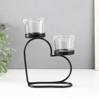 Подсвечник металл, стекло на 2 свечи "Сердце" d=2-5 см чёрный 12х6х17,5 см