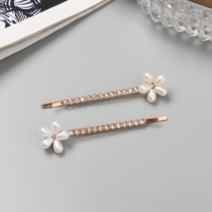 Невидимка для волос &laquo;Глория&raquo; (набор 2 шт) цветок, 6 см, золото