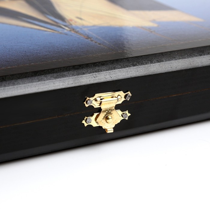 Нарды деревянные большие, настольная игра "Корабль", 40 x 40 см, с полем для игры в шашки