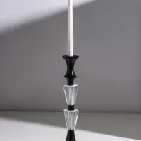 Подсвечник стекло, металл на 1 свечу "Кристалл. Классика" чёрный d=5 см 9,5х9,5х32,5 см