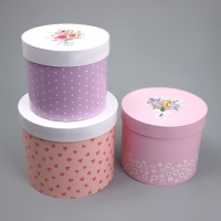 Набор шляпных коробок 3 в 1, упаковка подарочная, &laquo;Букетики&raquo;, 16 х 16 х 14‒20 х 20 х 17 см