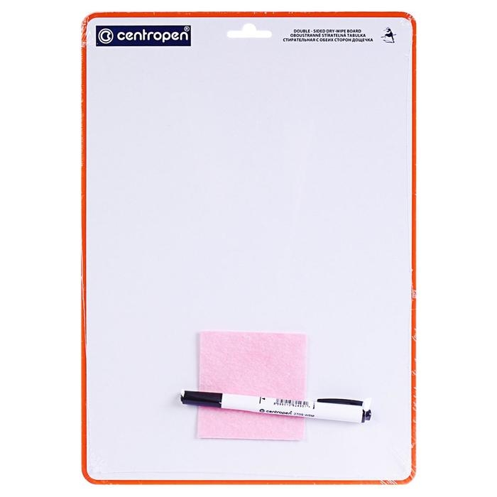 Доска маркерная A4 двусторонняя: без рисунка/клетка Centropen + маркер, салфетка 7779 Доска маркерная A4 двусторонняя: без рисунка/клетка Centropen + маркер, салфетка 7779