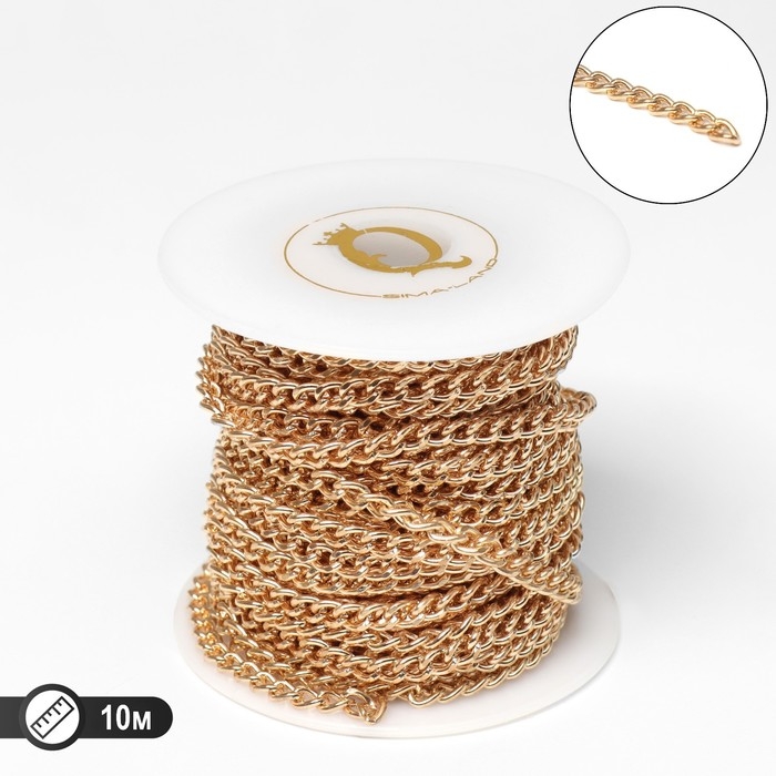 Цепочка железная без карабина на бобине, 0,4&times;0,4&times;0,11 см, L=10 м, цвет золото