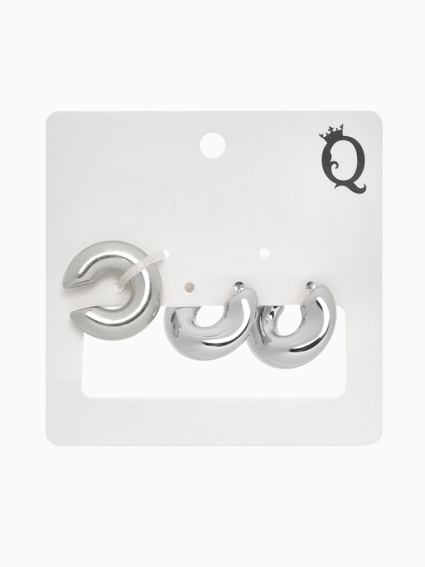 Набор серьги и каффы 3 шт &laquo;Бублик&raquo; капли, цвет серебро