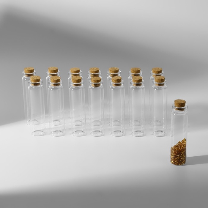 Набор баночек для хранения бисера, d=2.2 &times; 8 см, 15 шт., в контейнере, 11.8&times;7.8&times;8.6 см