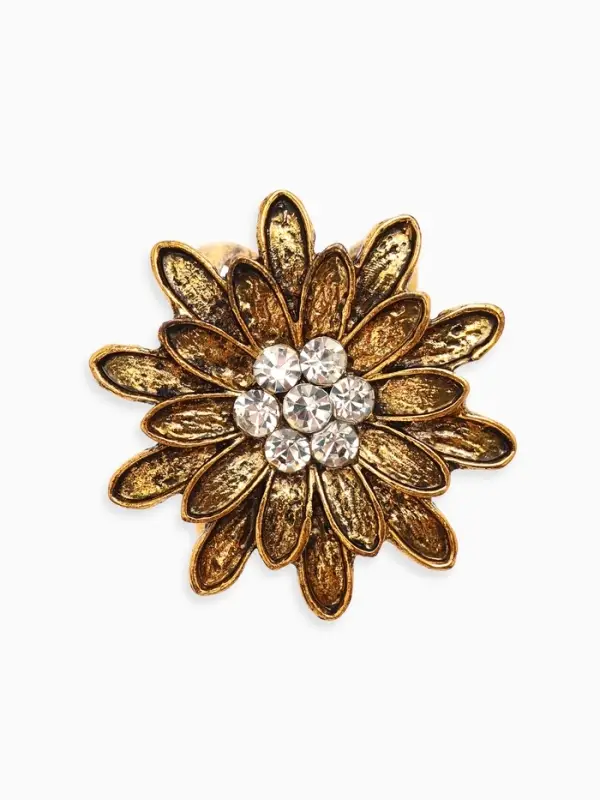 Кольцо для платка "Цветок Хризантема", цвет белый в чернёном золоте
