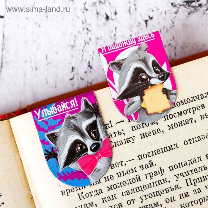Закладки магнитные для книг, 6 шт &laquo;Енот&raquo;, 6 шт