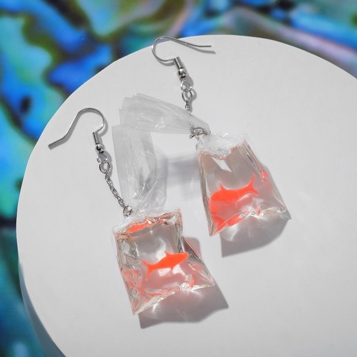 Серьги акриловые &laquo;Рыбка&raquo; в пакете, цвет оранжевый