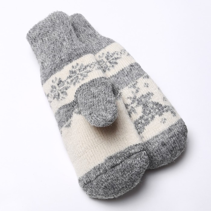 Новый год. Варежки женские шерстяные, цвет серый/белый, размер 20-22