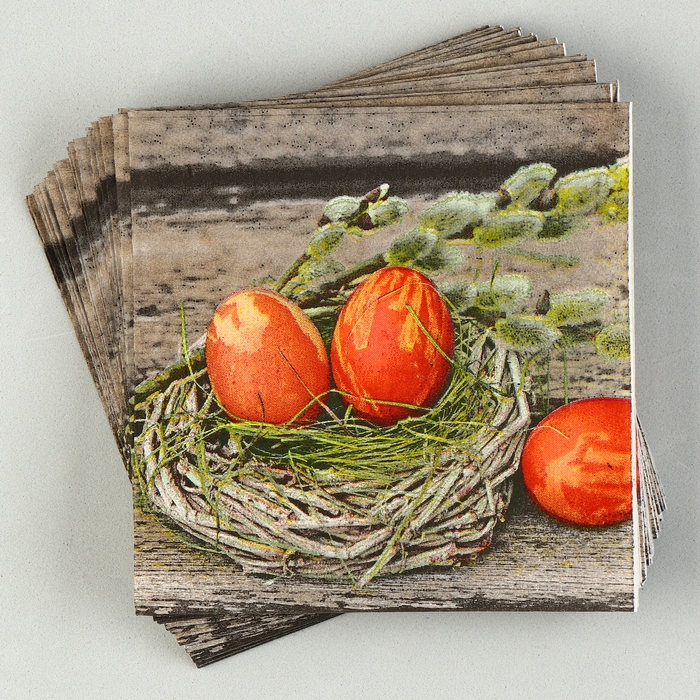 Салфетки бумажные &laquo;Пасхальные яйца&raquo; в гнёздышке, 25х25 см, набор 20 шт.