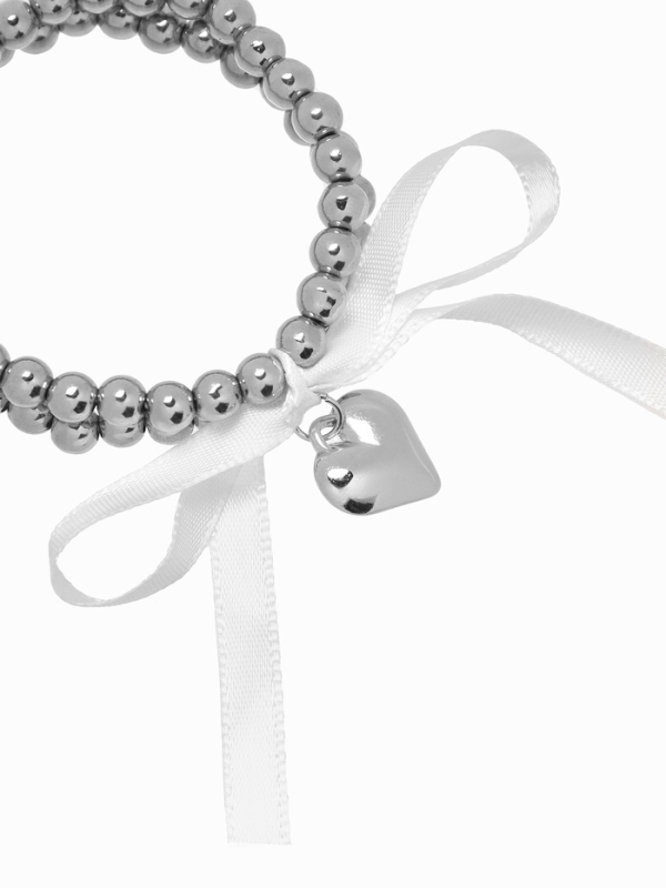 Браслет жемчуг &laquo;Сердеко&raquo; на резинке, бантик, цвет белый в серебре