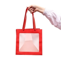 Пакет крафт с квадратным дном и окном, 25 х 25 х 25 см, красный Пакет крафт с квадратным дном и окном, 25 х 25 х 25 см, красный