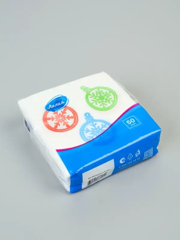 Салфетки бумажные однослойные &laquo;Шарики - снежинки&raquo;, 24х24, 50 шт