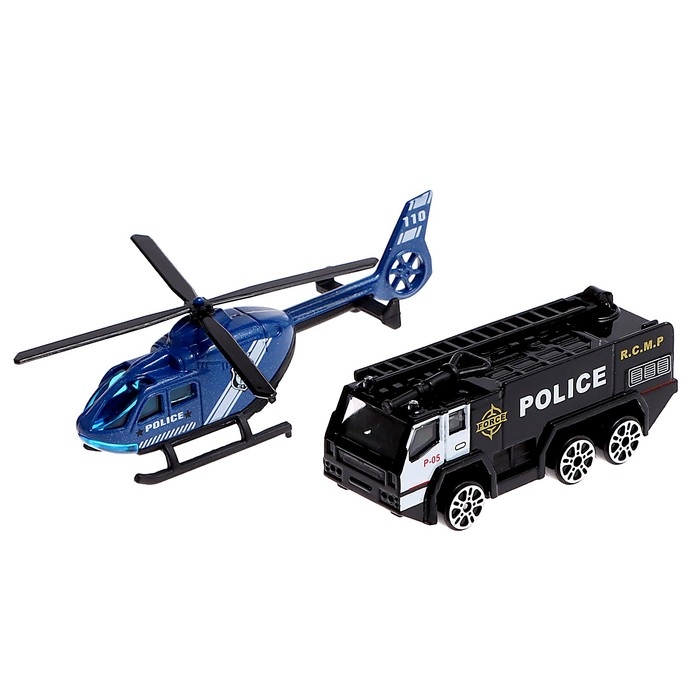 Парковка &laquo;Полицейский участок&raquo;, с металлическими машинкой и вертолётом