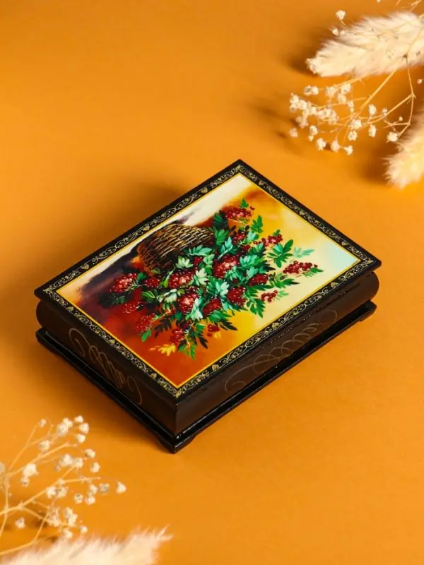 Шкатулка &laquo;Рябина в корзине&raquo;, 10&times;14 см, лаковая миниатюра