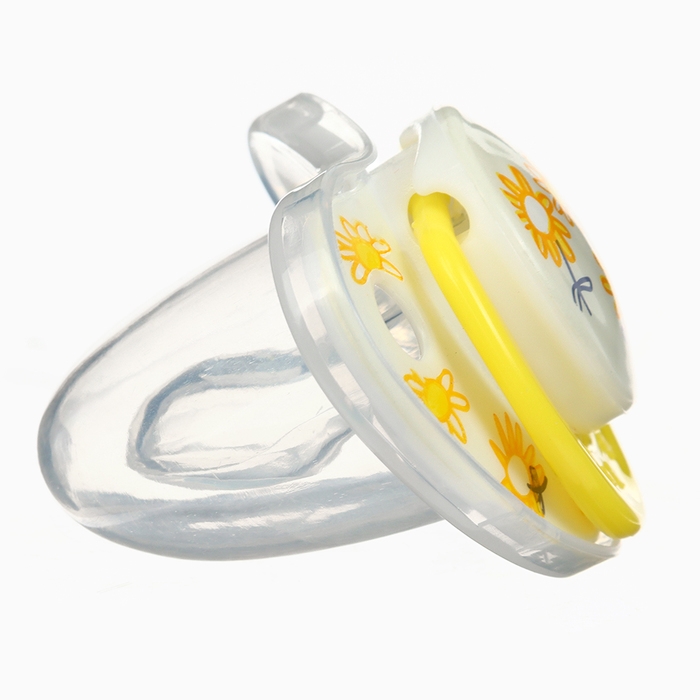 Набор: Соска - пустышка с держателем &laquo;Цветы&raquo;, ортодонтическая, +6 мес, цвет желтый