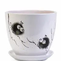 Набор горшков цветочный поддоном 4 шт 0,4 / 1 / 2,5 / 5 л керамика Птички бел