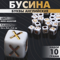 Бусина из акрила &laquo;Буквы английские&raquo; МИКС, кубик 6&times;6 мм, (набор 10 г), цвет бело-золотой