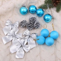 Набор украшений пластик 16 шт "Карнавал" (4 бантика,4 шишки,8 шаров) серебро, голубой Набор украшений пластик 16 шт "Карнавал" (4 бантика,4 шишки,8 шаров) серебро, голубой