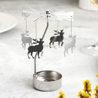 Свеча вращающаяся "Карусель с оленями", серебрянная, металл Свеча вращающаяся "Карусель с оленями", серебрянная, металл