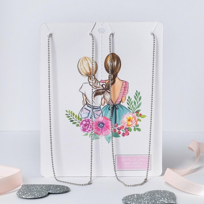 Кулоны &laquo;Неразлучники&raquo; радуга в сердце, цветные в серебре, L=45 см