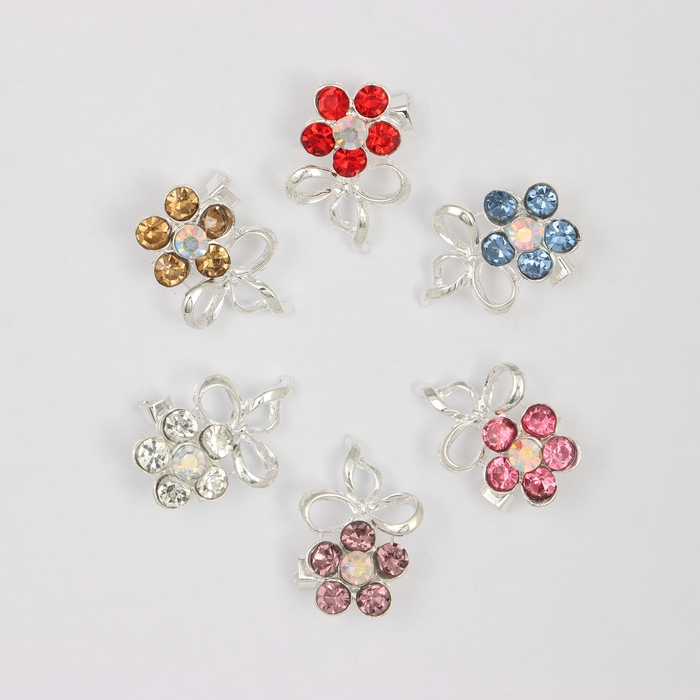 Брошь &laquo;Ассорти&raquo; цветы с бантом, цвет МИКС (неделимая фасовка 12 шт., цена за шт.)