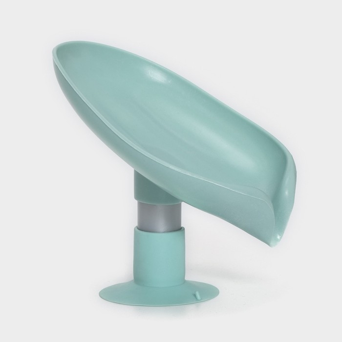 Мыльница со сливом для воды Доляна, на присоске, 12,5&times;9&times;10 см, цвет бирюзовый