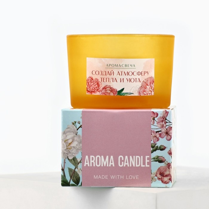 Свеча ароматическая в стекле &laquo;Создай атмосферу&raquo; с натуральными камнями: цветы, 6,8 х 5 см.