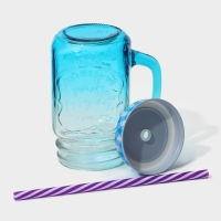 Кружка стеклянная с крышкой и трубочкой Доляна «Галерея», 500 мл, 11×8×13,5 см, цвет МИКС Кружка стеклянная с крышкой и трубочкой Доляна «Галерея», 500 мл, 11×8×13,5 см, цвет МИКС