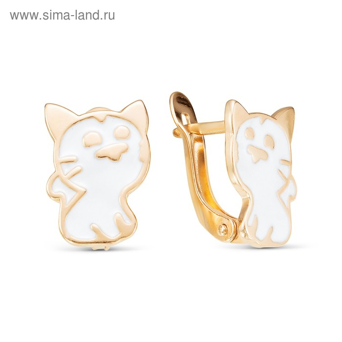 Серьги детские &laquo;Котёнок&raquo; розовое золочение, цвет белый