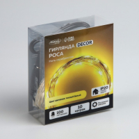 Гирлянда &laquo;Нить&raquo; 10 м роса, IP20, серебристая нить, 100 LED, свечение тёплое белое, 12 В