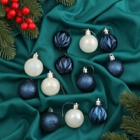 Набор шаров пластик d-4 см, 12 шт "Мелодия" грани блеск, белый синий Набор шаров пластик d-4 см, 12 шт "Мелодия" грани блеск, белый синий