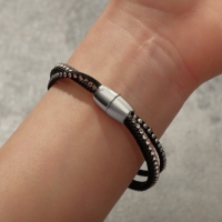 Браслет кожа &laquo;Шамбала&raquo;, цвет чёрный в серебре, L=17 см