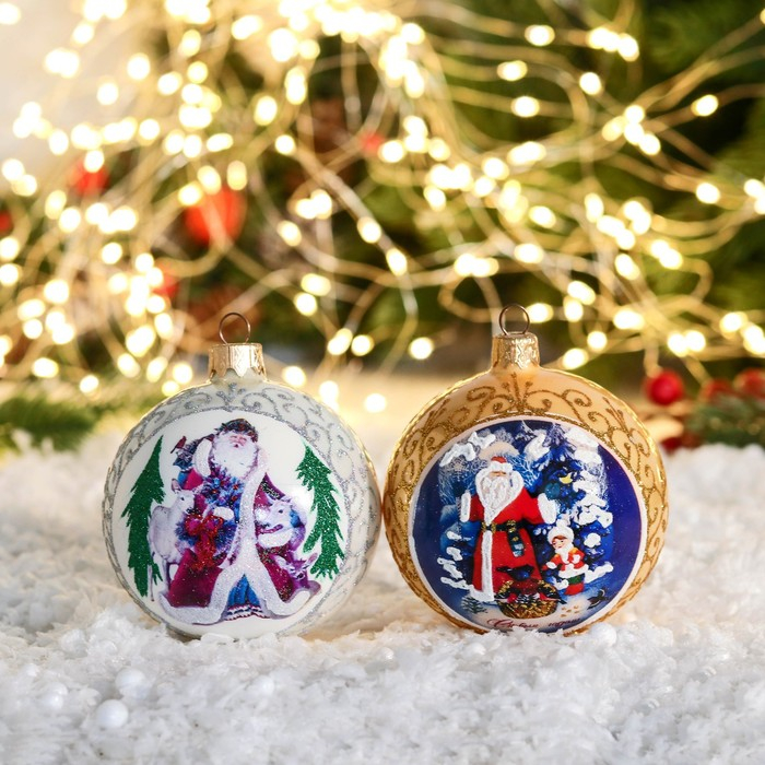 Шар новогодний "Дед Мороз шагающий"  микс  d-8 см, микс