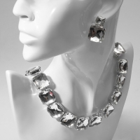 Набор 2 предмета: серьги, колье &laquo;Драгоценность&raquo; квадраты, цвет белый в серебре, 32 см