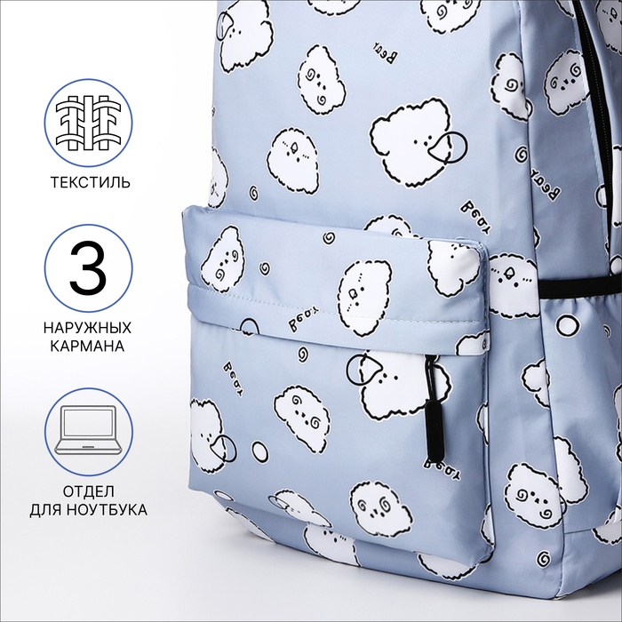 Рюкзак школьный из текстиля на молнии, 3 кармана, пенал, цвет голубой