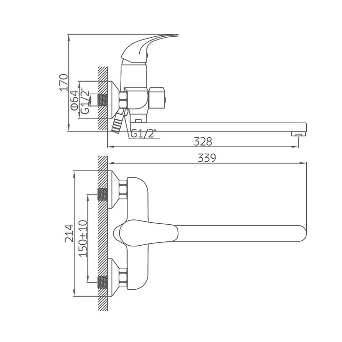 Смеситель для ванны Accoona A7124, однорычажный, излив 300 мм, душевой набор, хром
