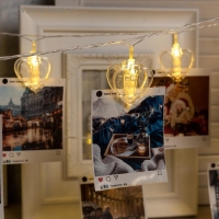 Гирлянда &laquo;Нить&raquo; 4.5 м с насадками &laquo;Прищепки-сердце&raquo;, IP20, прозрачная нить, 20 LED, свечение тёплое белое, 220 В