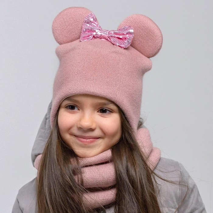 Шапка для девочки, цвет пудра, размер 42-46 Шапка для девочки, цвет пудра, размер 42-46