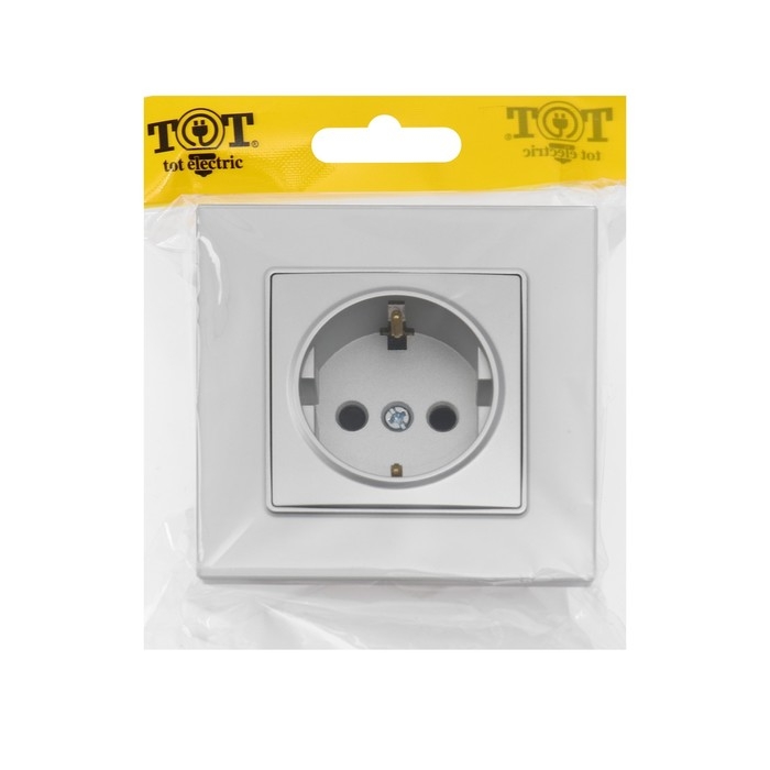 Розетка одноместная TOT Matte Glass, 16 А, скрытая, с з/к, стекло, серебристая Розетка одноместная TOT Matte Glass, 16 А, скрытая, с з/к, стекло, серебристая