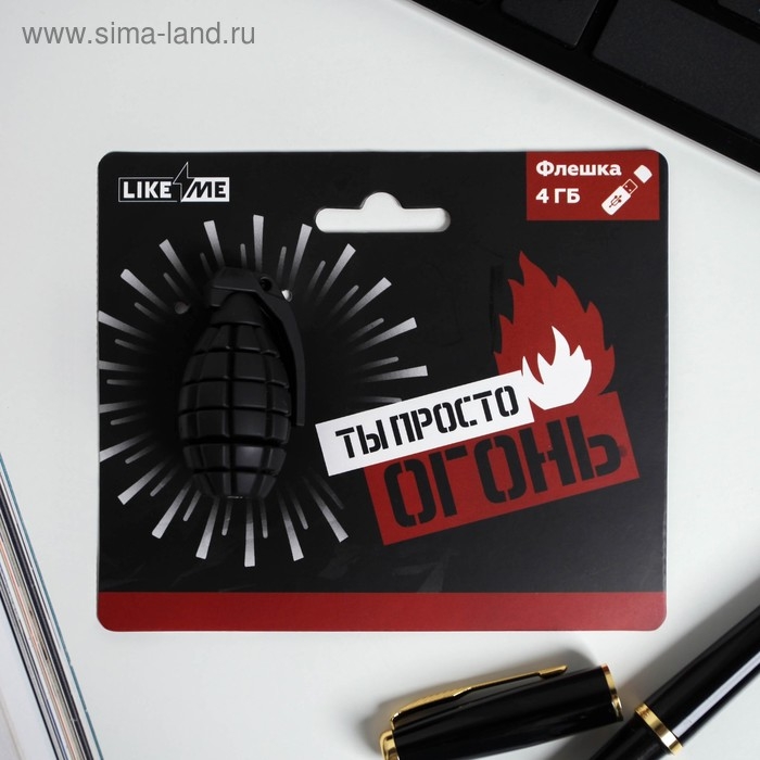 Флеш-карта на открытке &laquo;Граната&raquo;, 4 ГБ, черная
