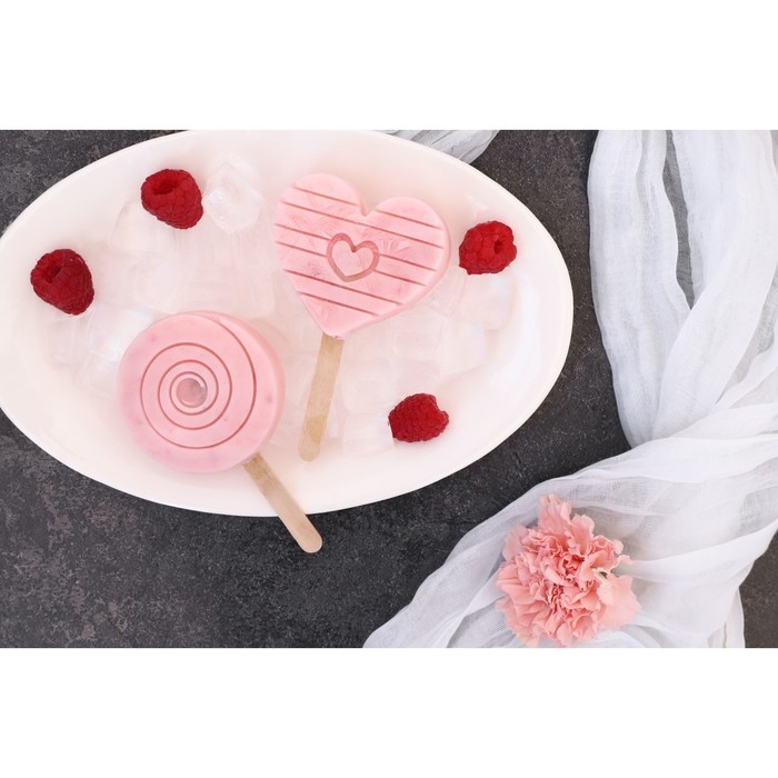 Форма для мороженого &laquo;Любовь&raquo;, силикон, 19,5&times;11&times;2,5 см, 2 ячейки, с крышкой и палочками (50 шт), цвет МИКС