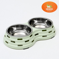 Миска металлическая двойная на пластиковом основании 2 х 160 мл, 25 х 14 х 5 см, зелёная Миска металлическая двойная на пластиковом основании 2 х 160 мл, 25 х 14 х 5 см, зелёная