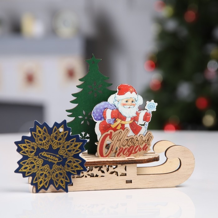 Светодиодная фигура &laquo;Сани с Дедом Морозом&raquo; 15.5 &times; 12 &times; 5.5 см, дерево, батарейки LR1130х3 (в комплекте), свечение тёплое белое